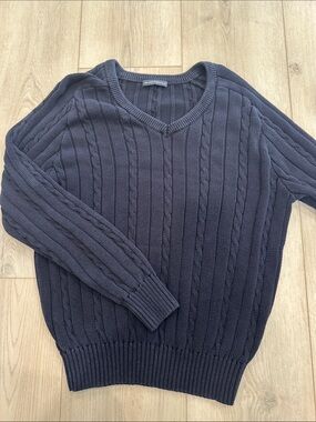 Brandy Melville Navy Cable Knit V-Neck Sweater One Size